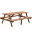 Table de pique-nique en bois brun pour 8 personnes, extérieure avec 2 sièges et bancs, capacité de 2220 lb