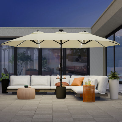 Parasol lumineux double face avec protection UV, auvent imperméable, conception de ventilation et cadre en acier renforcé pour la cour, le jardin, la terrasse ou la piscine