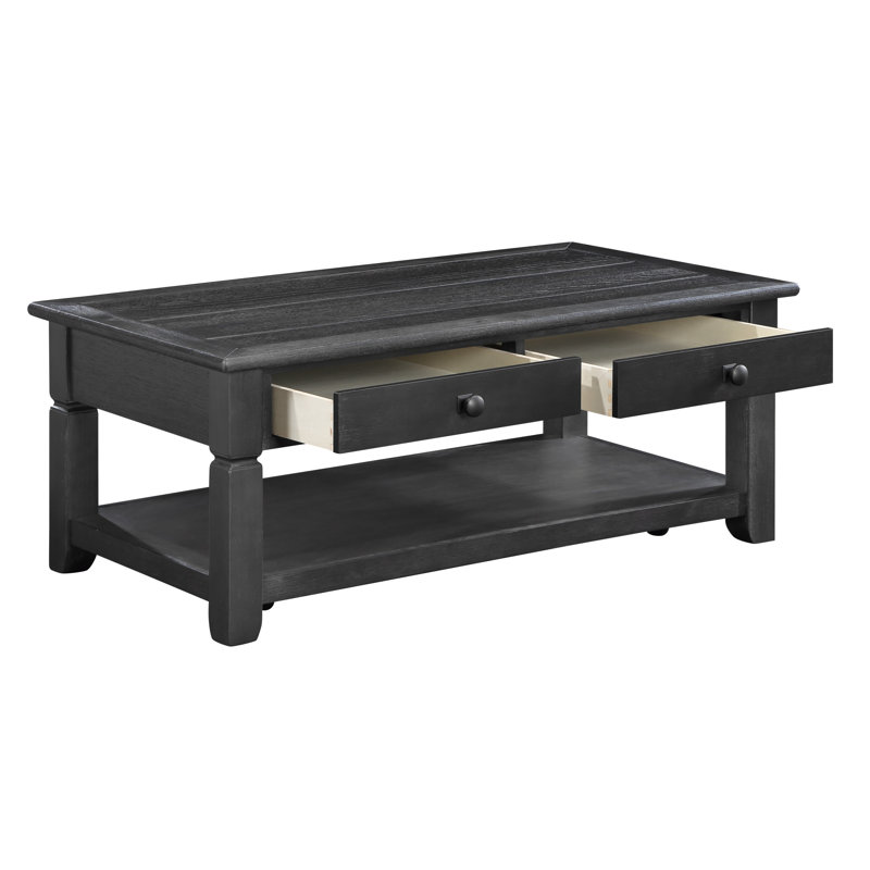 2-Drawer Solid Wood Coffee Table, Dark Gray