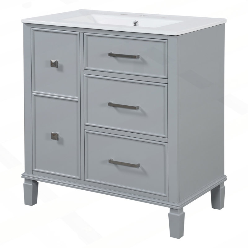 Sophisticated Bathroom Vanity with Innovative Drawer Design and Ample Storage, Grey
