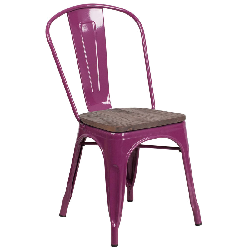 Kewaunee Metal Stackable Chair with Wood Seat, Purple