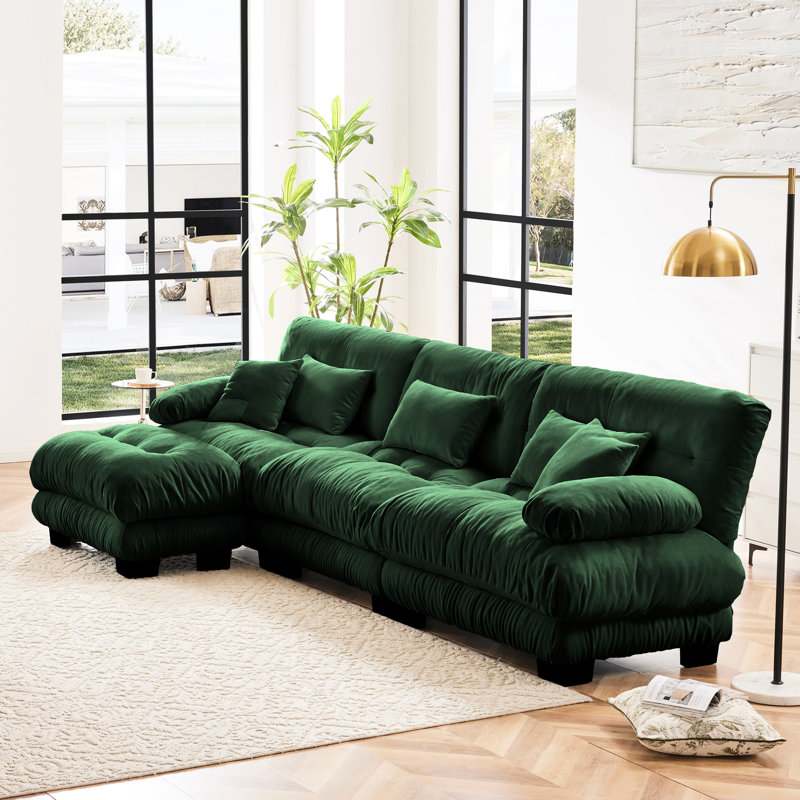 Canapé modulaire de luxe modulaire à 3 places en chenille, en forme de L, avec des coussins d'appoint surdimensionnés et rembourrés