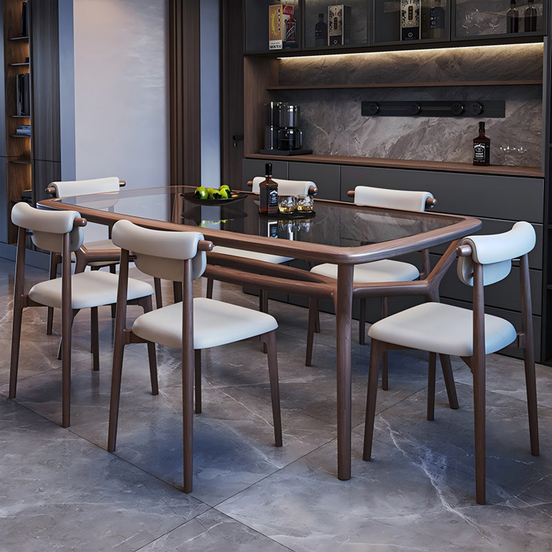 Solid Wood Ash Tempered glass brown Dining Table, 29.53"H x 55.12"L x 31.5"W
