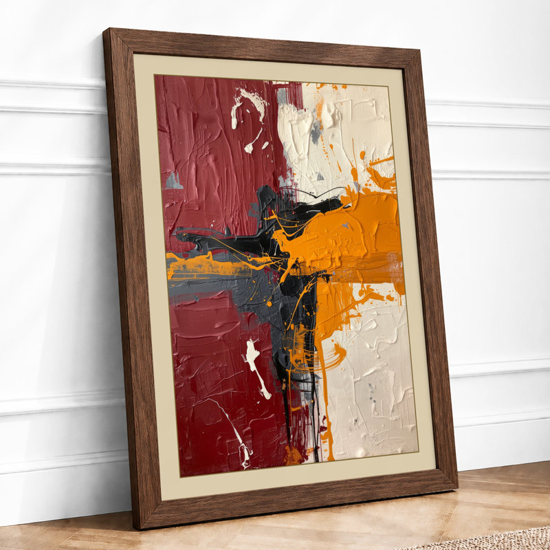 Geometric Tension Abstract - Framed Print, A2 - 59.4 x 42.0 cm, Walnut