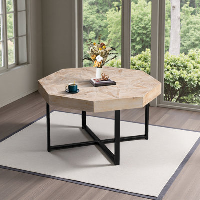 Table basse en bois octogonale rétro avec patchwork artisanal 30 pouces