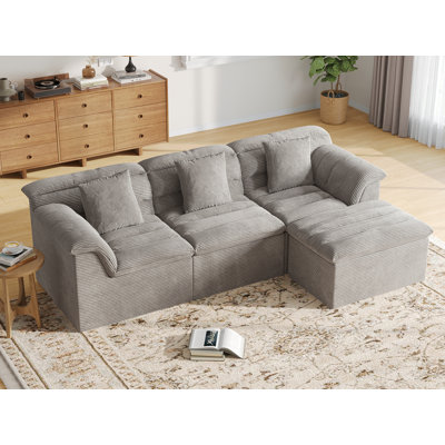 Boneless 112" Modular Cloud Sectional Couch with Ottoman, No Assembly Required Upholstery Sofa