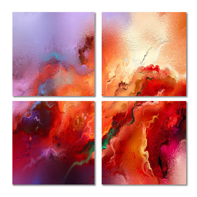 Nuage de rouge, mauve et rouge - ensemble de 4 reproductions d'art moderne sur toile