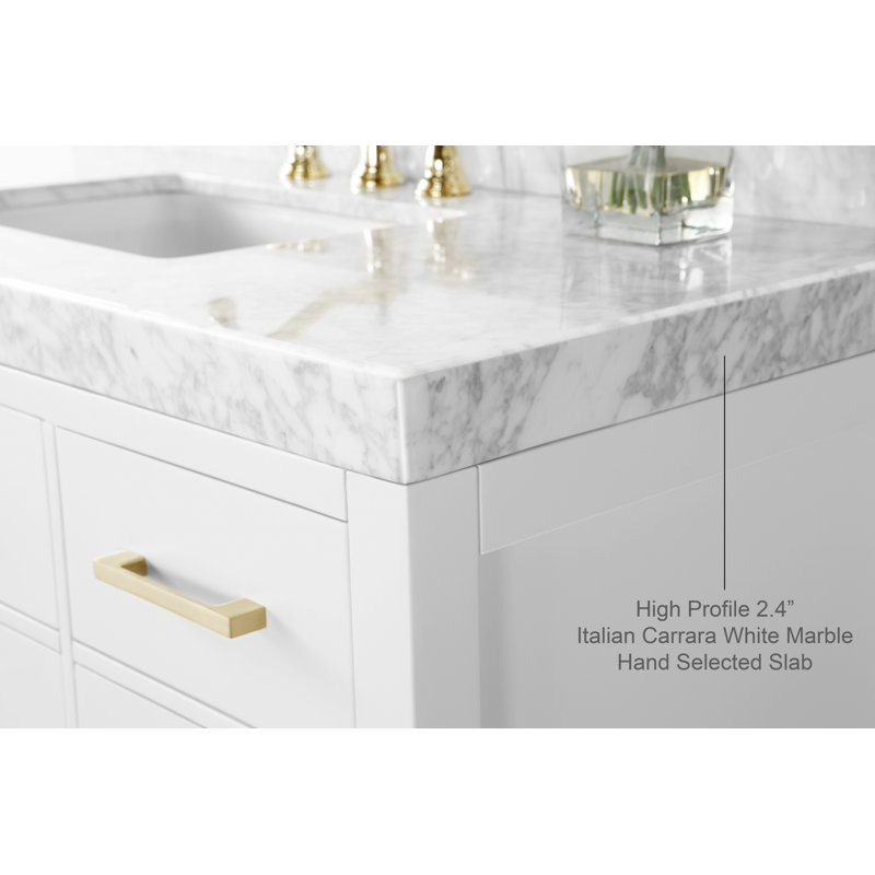 Elizabeth 48'' W Single Vanity, Carrara White Marble, White/Brushed Gold