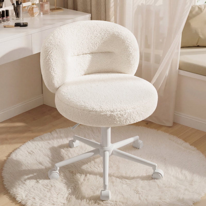 Low-Back Vanity Chair with Wheels – Adjustable Height Task Chair, Soft Upholstered Swivel Chair for Bedroom & Home Office
