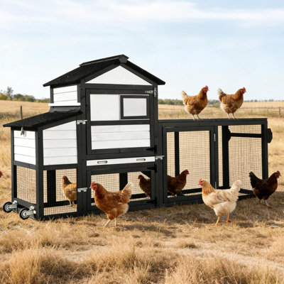 Chicken Coop Chicken House for Outdoor, Poultry Cage with Wheels Mobile Hen House and UV-Resistant Roof