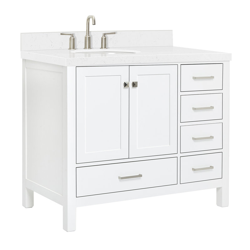  Meuble-lavabo simple 42,25 po avec comptoir en quartz, Blanc