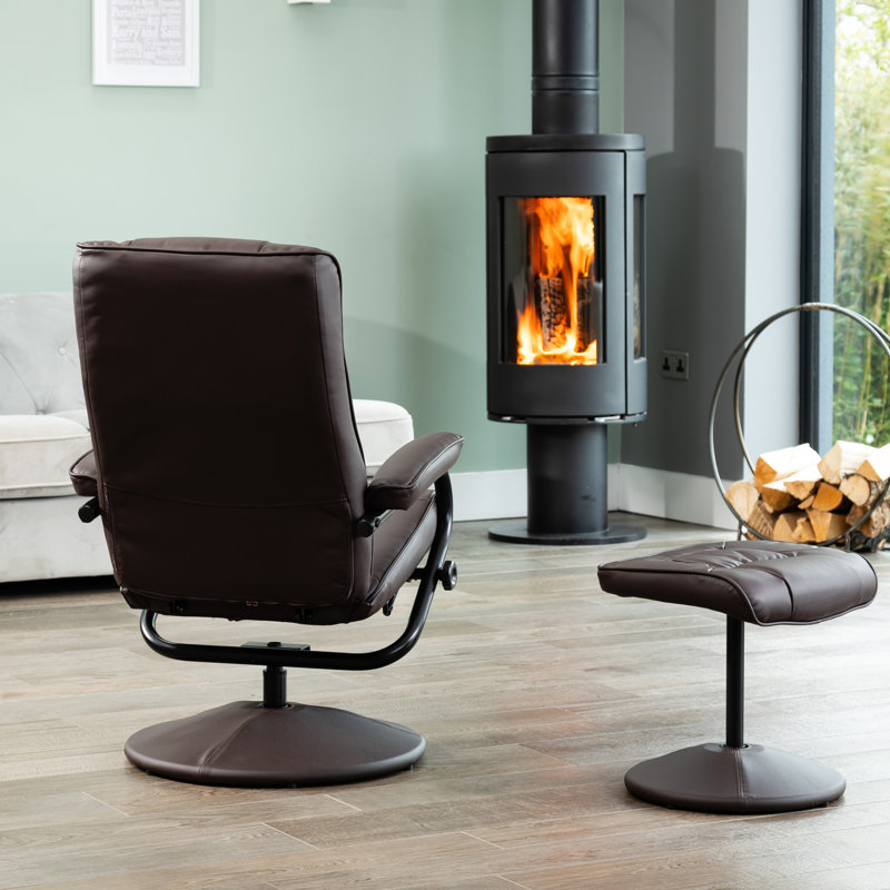 Oundle Swivel Based Based Recliner and Footstool - Cream, Brown