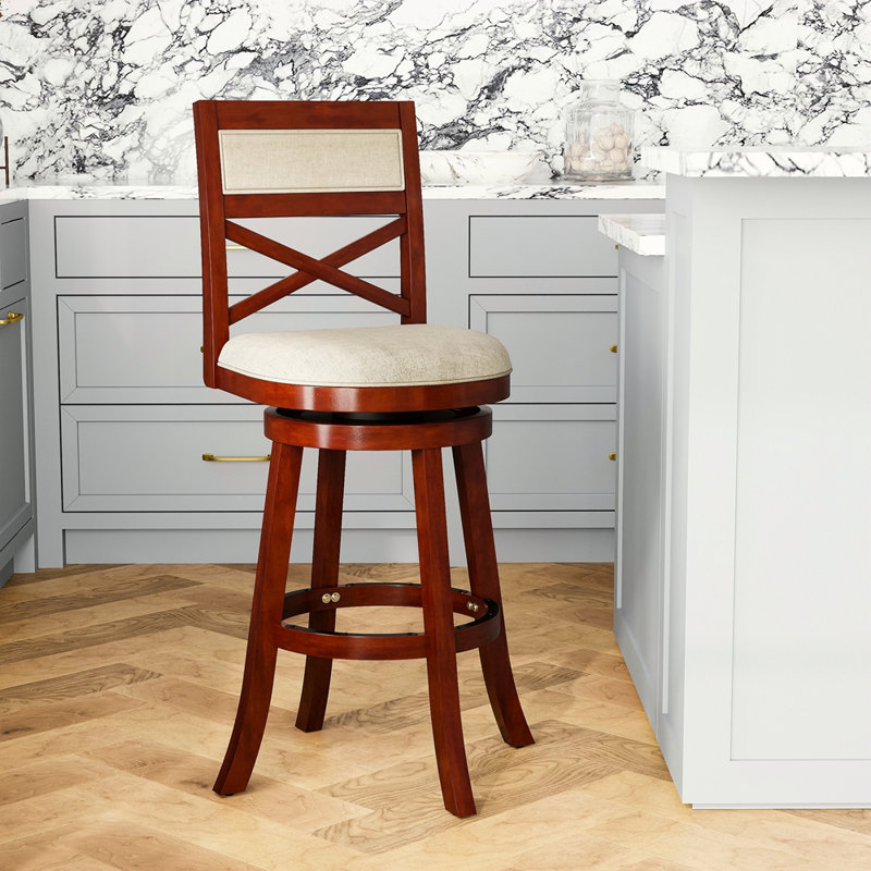 Tabouret pivotant à dossier en X de 30 po de hauteur, siège en tissu, Brun; Beige