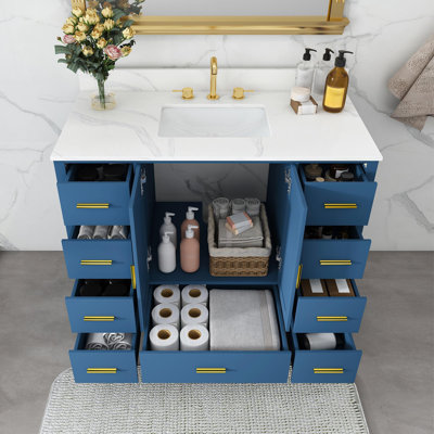 Meuble-lavabo moderne avec comptoir en quartz blanc de Carrare