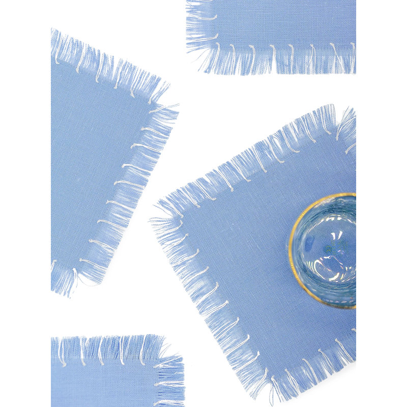 Hand Knotted Fringe Cocktail Napkin, Blue