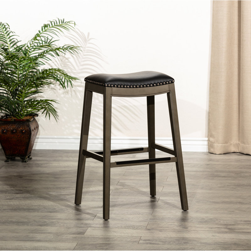Cuir - Option assise confortable à finition classique, Gris, Noir, Tabouret de bar (siège d'une hauteur de 32,26 po)