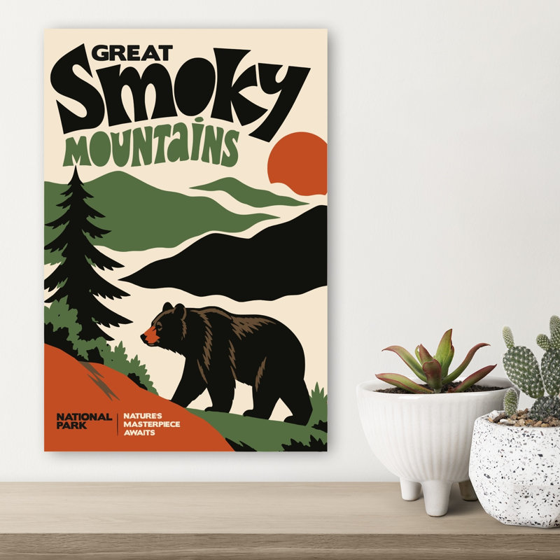 «Great Smoky Mountains Bear», reproduction d'art rétro de paysage d'ours rétro, H 18 po x l 12 po