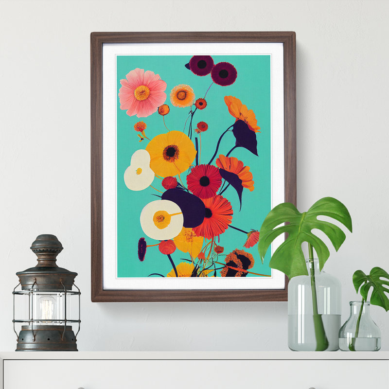 Retro Flowers No.4 - Framed Print, 46cm H x 34cm W x 2cm D, Brown Framed