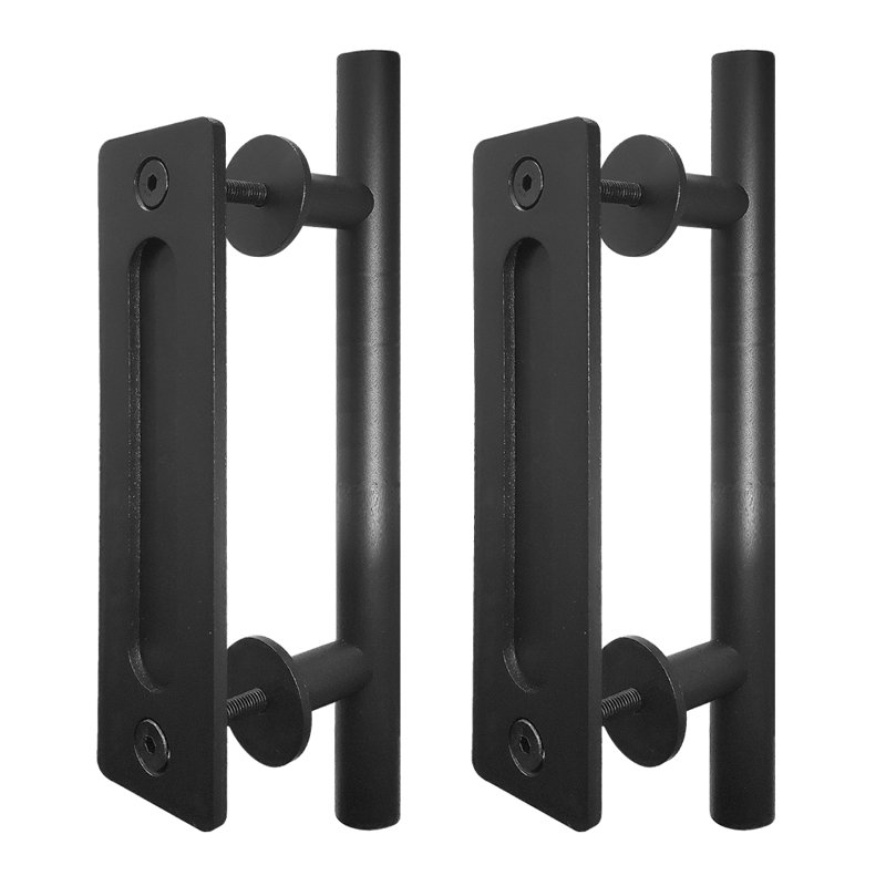 12 in Handles, Black Powder Coated Finish Round Shape-Fit 1 3/8-1 3/4" Door, Heavy Steel Handle/Pull