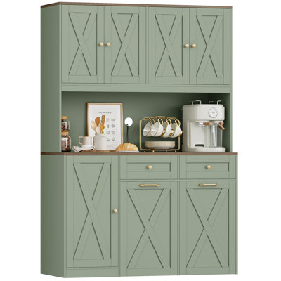 Large Capacity Push-Pull Trash Can Cabinet With Microwave Shelf,Free Standing Kitchen Storage Cabinet