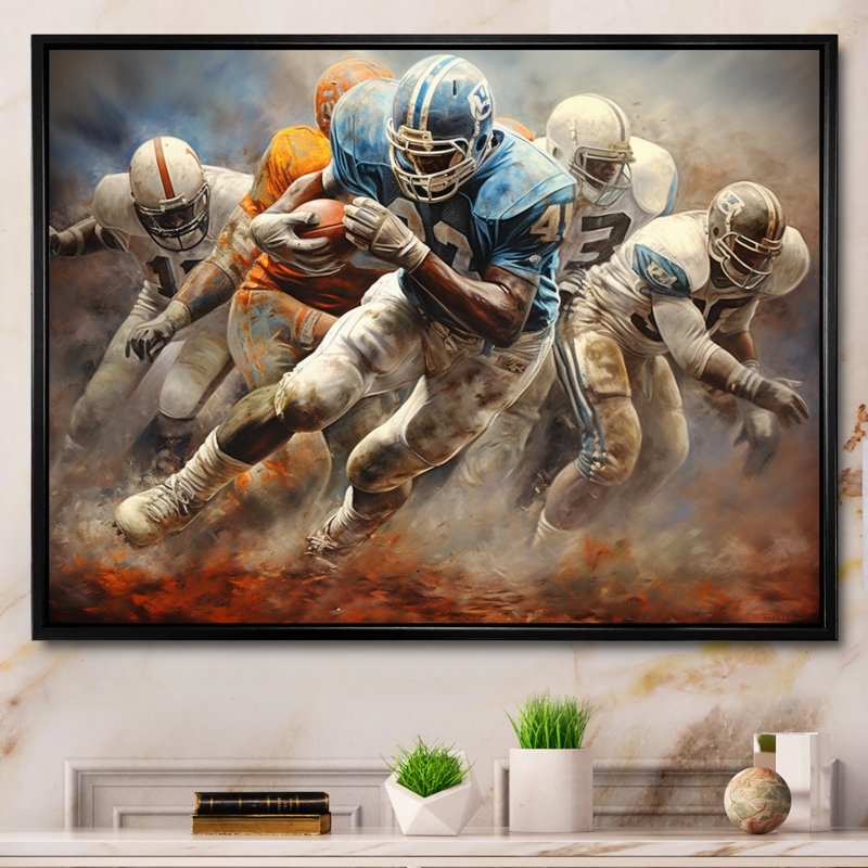 Football Interaction stratégique I - Impression, H 30 po x l 40 po x P 1,5 po, Cadre flottant noir
