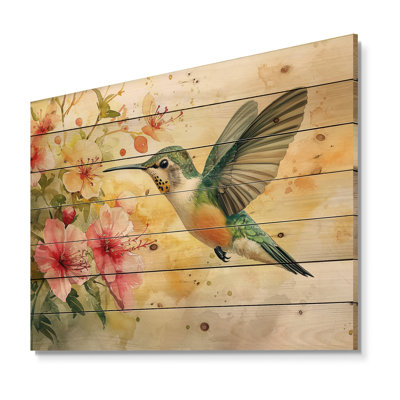 Colibri en vol I - Décoration murale en bois d'oiseau - sur bois de pin naturel