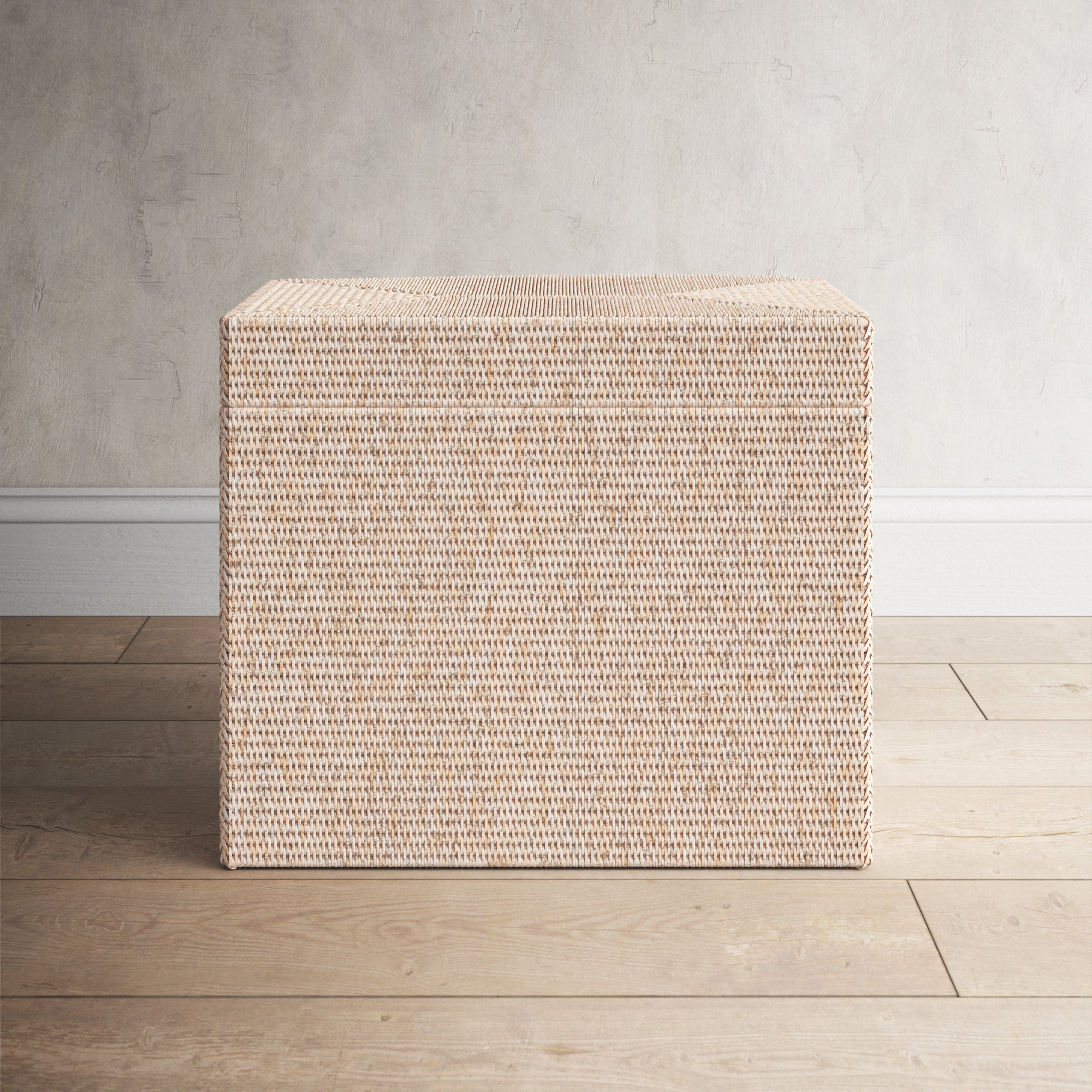 Lambert Wicker Trunk, White Wash, 17" H x 23" W x 17" D