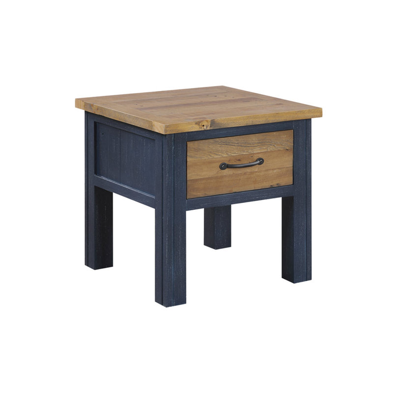 Makeba Solid Wood End Table, Blue, Brown
