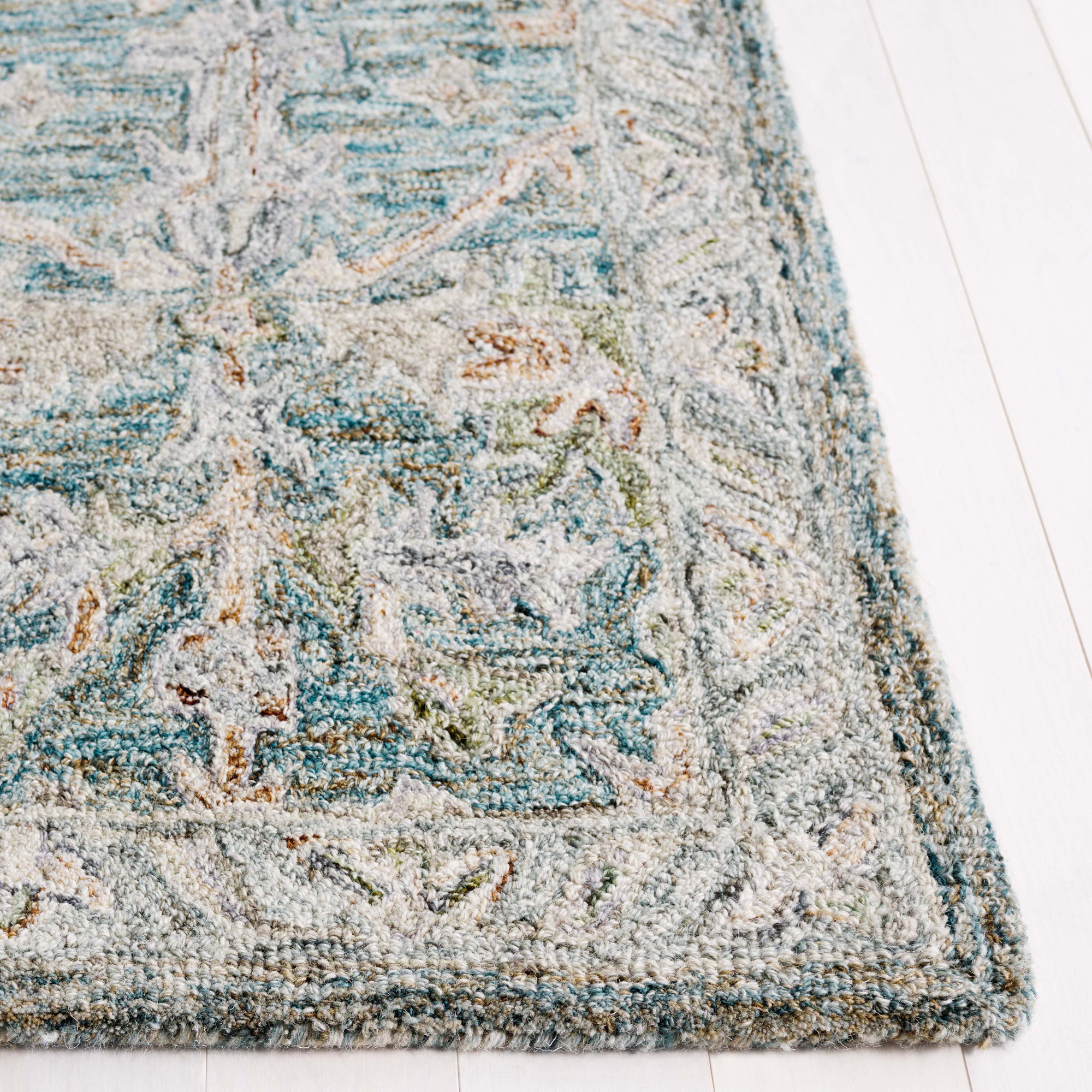 Zenaida Hand Tufted Wool/Cotton Oriental Rug in Teal/Green, Rectangle 3' x 5'