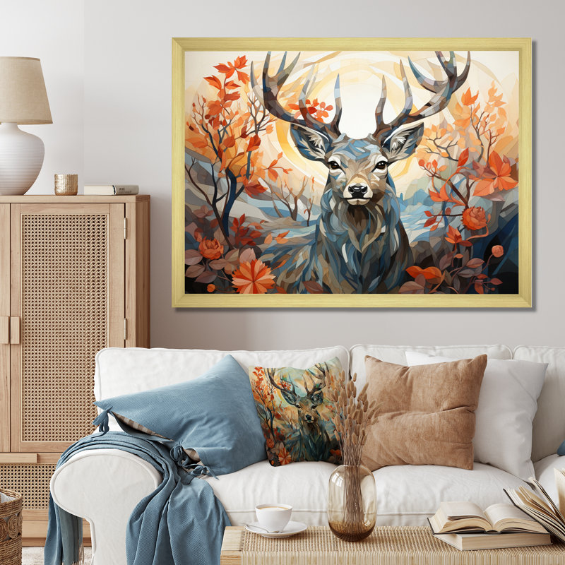 Cerf gracieux fauve géométrique II - impression, H 34 po x l 44 po x P 1,5 po, Encadrement doré
