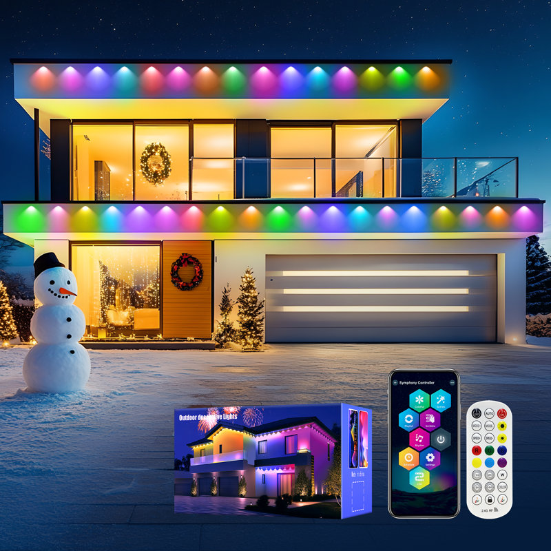 100FT Permanent Eave String Lights, RGB+IC LED Lights with App & Remote Control, 100 Scene Modes, IP67 Waterproof, Indoor Outdoor Decor Lights for Christmas, Halloween, Holiday and Daily Use