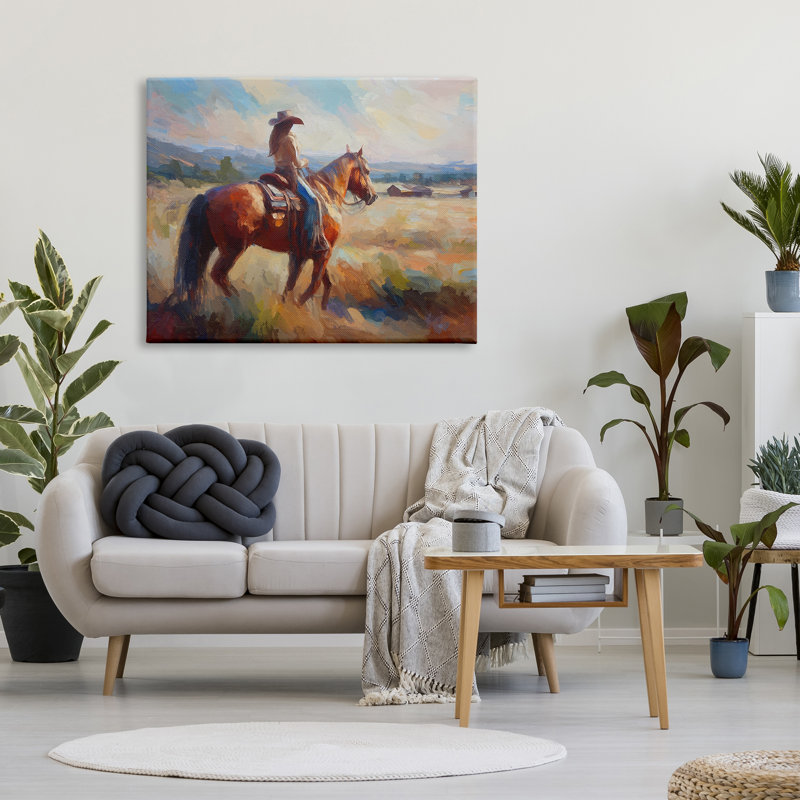 «Cowgirl in Western Scene» par Ramona Murdock, reproduction d'art sur toile tendue, H 36 po x l 48 po x P 1,5 po