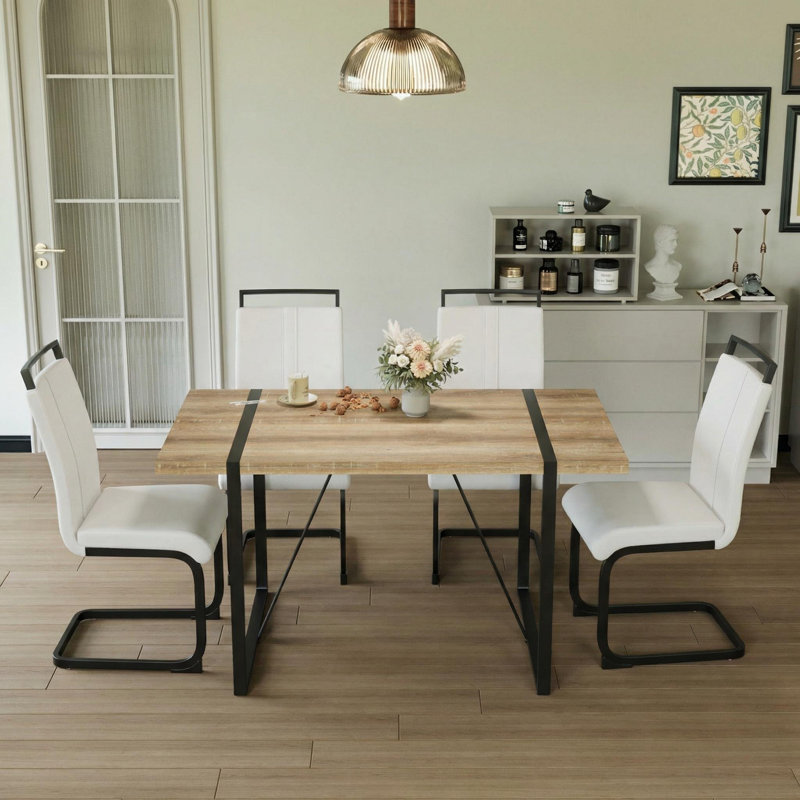 Modern Spahn With Rectangular Table & 4 Pu Leather Chairs, White/Black
