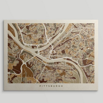 «Pittsburgh Pennsylvania Street Map» par Bellen, impression, H 27 po x l 36 po x P 1,5 po, Toile