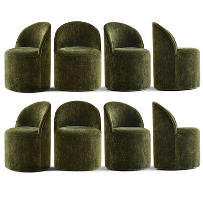 Rolling Upholstered Chenille Dining Chair With Hidden Casters