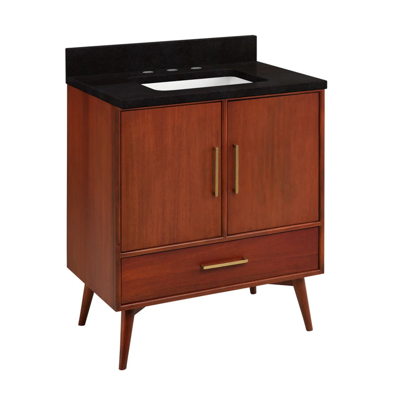 30" Novak Single Bathroom Vanity Set with Rectangular Undermount Sink, Carrara Marble, 8" Widespread, Natural Teak - 31" W