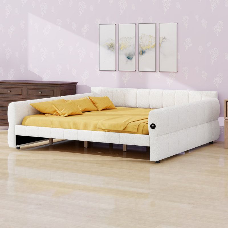 Upholstered Platform Bed, White