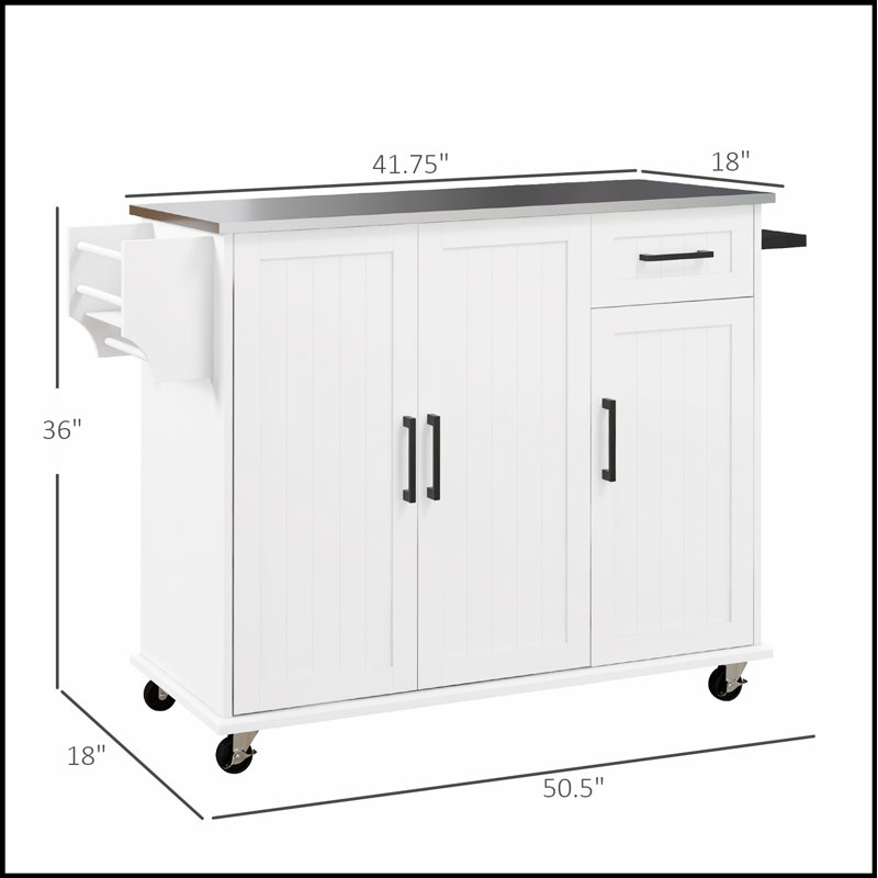 Îlot de cuisine roulant polyvalent avec rangement, tiroir et 3 armoires pour une utilisation accrue de l'espace