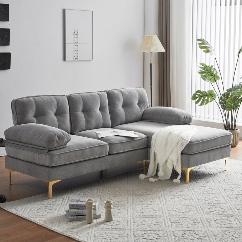 Canapés modulaires modernes en velours de 82,6 po en L pour salon, Velours gris clair