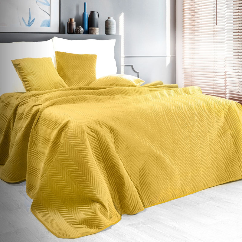 Gatik Polyester Solid Colour Bedspread, W230 x L260cm, Yellow