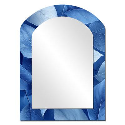 Periwinkle Leaves Of Blue Simplicity II - Leaves Irregular Shape Large Wall Mirror, Traditional Asymmetrical Unique Mirror, Printed Metal Art