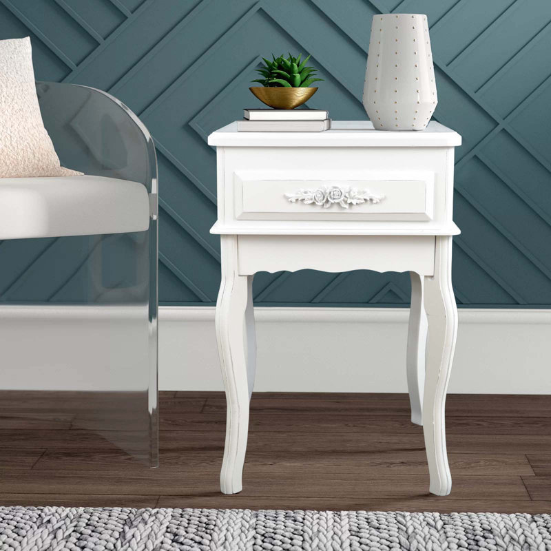 Reva Small White Victorian Nightstand End Table with Storage