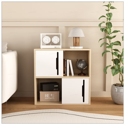Armoire de rangement moderne en bois avec portes coulissantes, 2 tablettes ouvertes et fermées pour le salon et la chambre à coucher