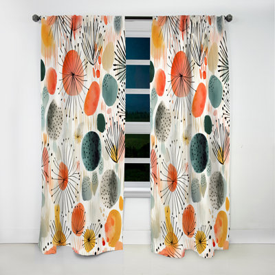 Coral Teal Scandinavia Flowers I - Abstract Curtain - Velvet Blackout Abstract Curtain - 1 Panels