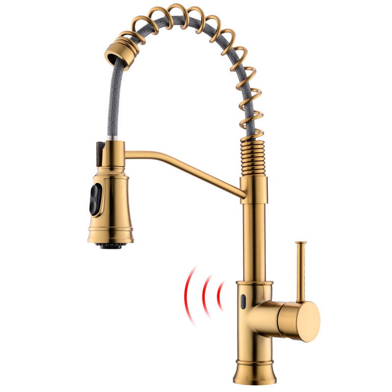 Robinet de cuisine mains mains automatique - sans contact avec douchette rétractable en or brossé de conception contemporaine moderne pour les maisons