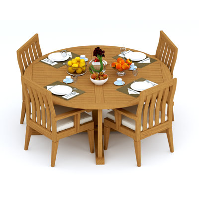 6 Seats 7 Pcs Grade-A Teak Wood Dining Set: 72" Round Table And 6 Caranas Arm Chairs #11Ca1706