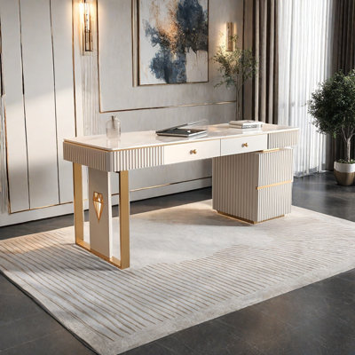 Luxury Minimalist High-End Sintered Stone Office Desk,4-drawer