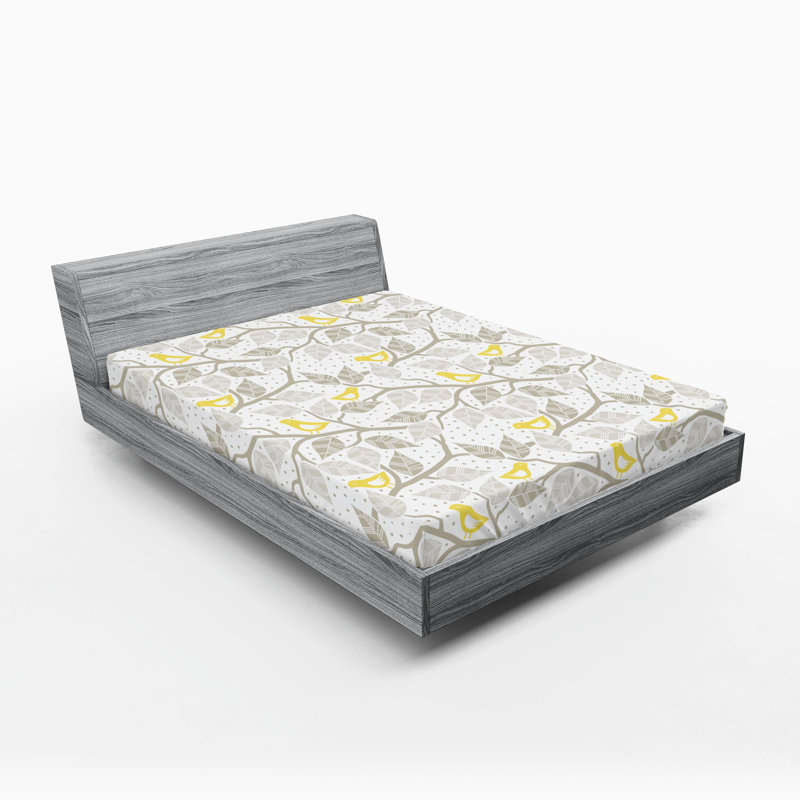 Ensemble de 2 draps-housses Ambesonne, Jaune, gris, blanc / floral, Drap-housse de taille très grand