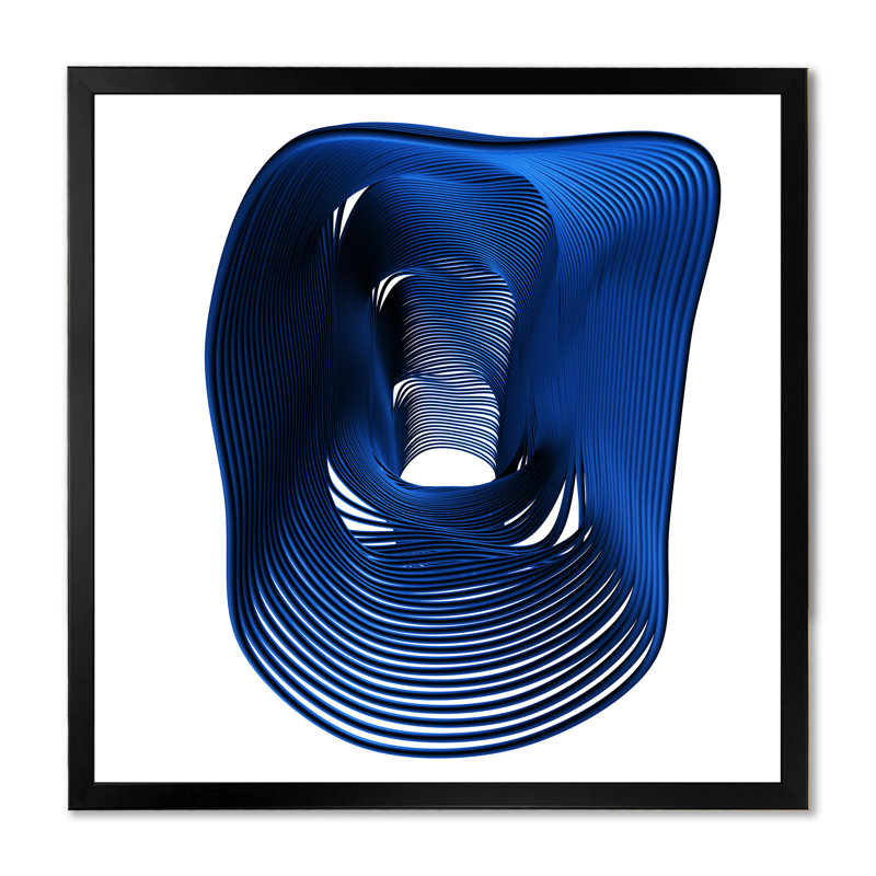 Fractale de forme abstraite bleue - œuvre d'art moderne et contemporaine sur toile, Cadre photo noir, 16" H x 16" W x 1" D