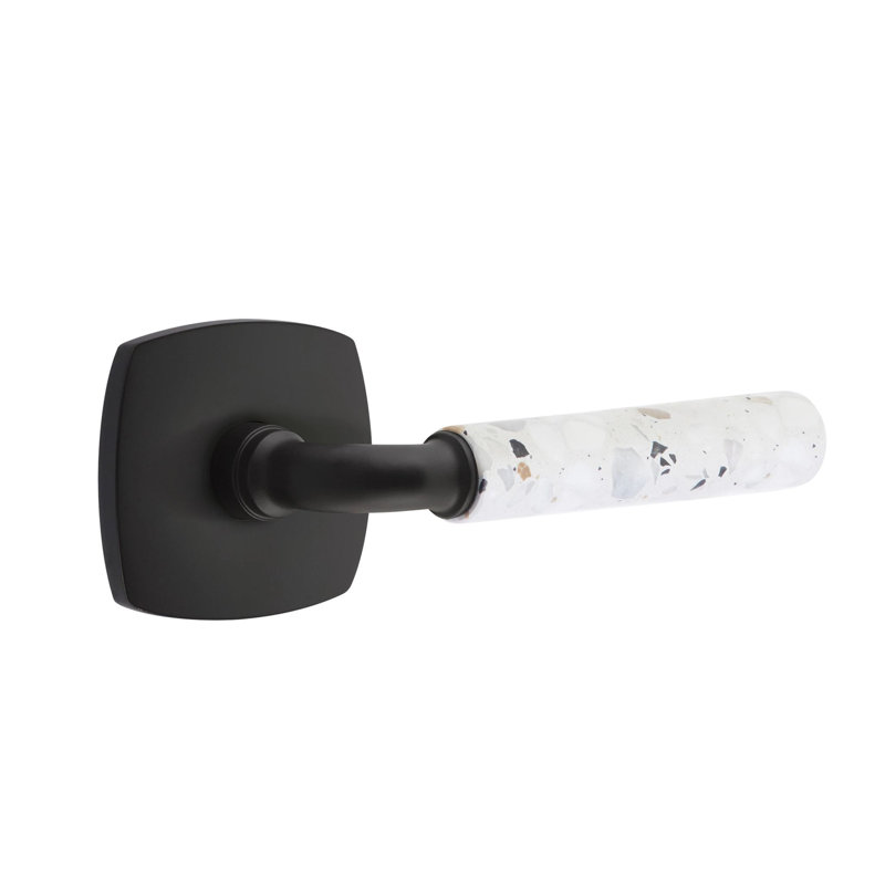 Mortaise intérieure Emtek Select avec rosette urbaine et tige R-Bar, levier Terrazzo, Gauche, Dos plat